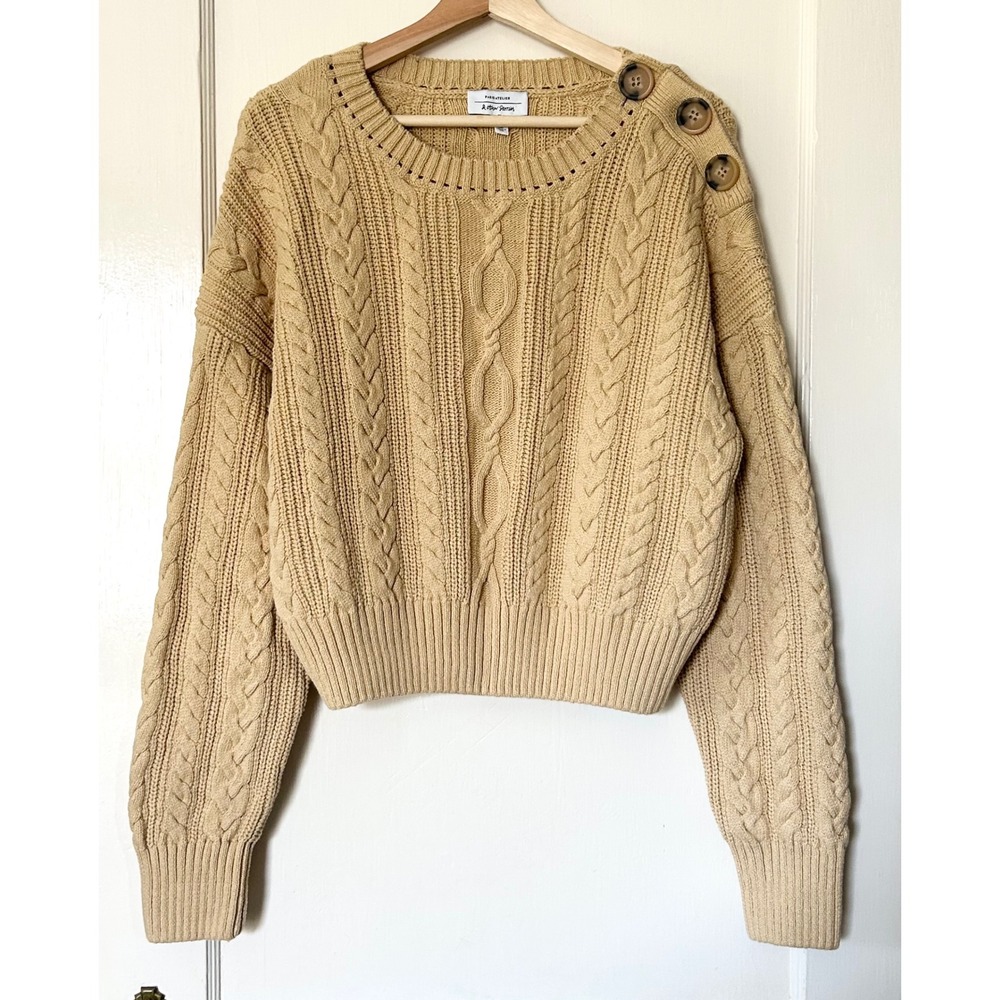 & Other Stories 100% Cotton Cable Knit Chunky Sweater Wheat Yellow M Old Money